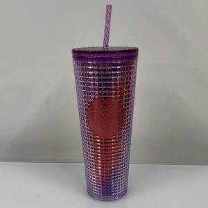 Starbucks 2021 Venti 24oz tumbler grid kaleidoscope purple/red metallic hue.